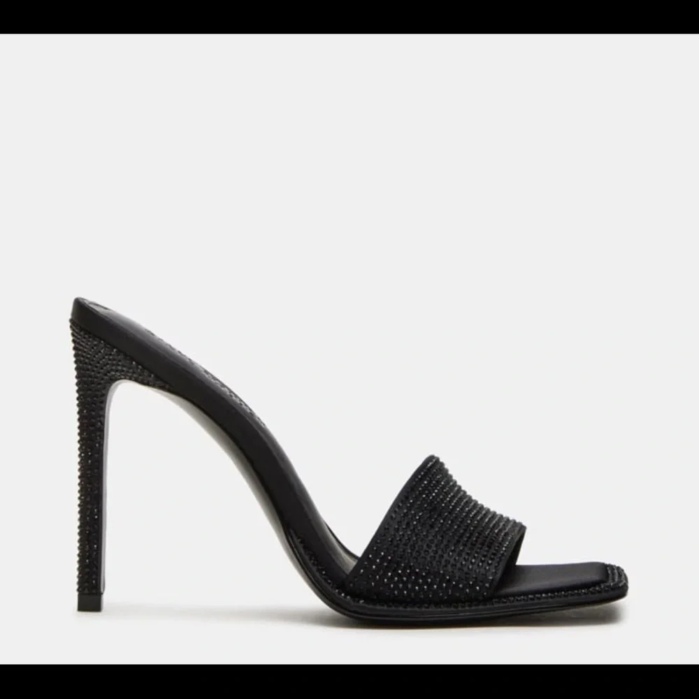 Steve Madden Yara Black Sparkle Embellished Rhinestone Open Toe Sexy Heels